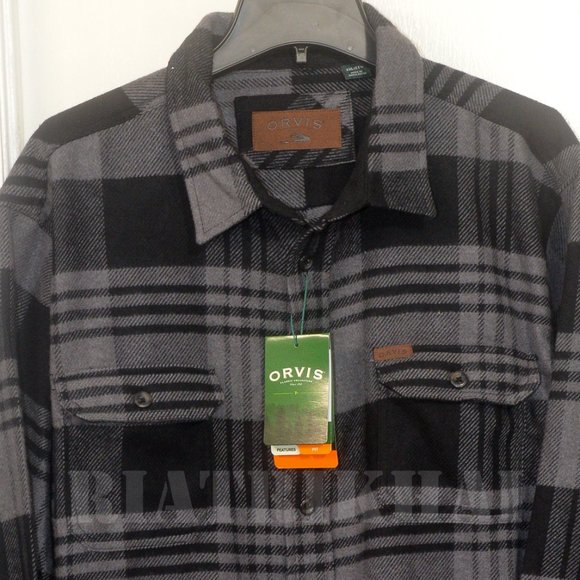 Orvis Black/Gray NWT Men heavy weight flannel shirt - Picture 2 of 4